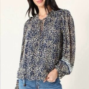 Hale Bob Navy and Cream Blouse